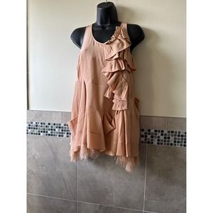 NWOT DEREK LAM Silk Peach Ruffled Sleeveless Top SZ 2 Made in Italy